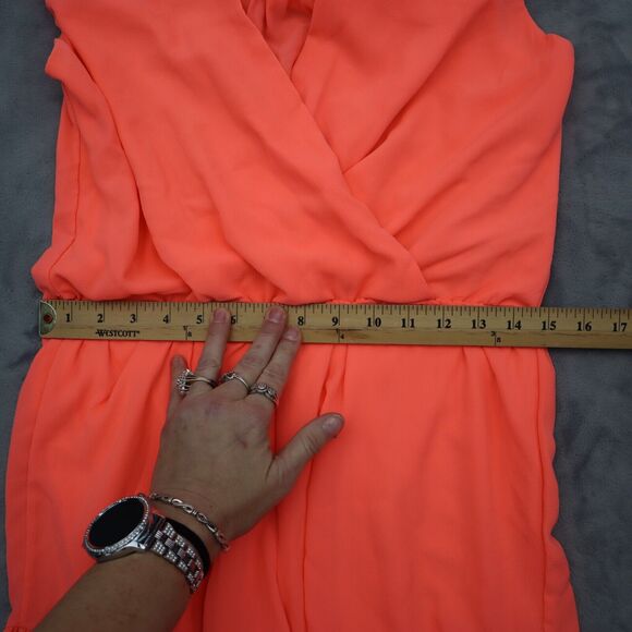 Coco Avante Romper Womens S Orange Sleeveless V Neck Ruffled Hem Casual Outfit - Picture 5 of 16
